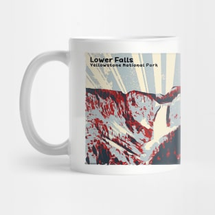 Retro Lower Falls in Yellowstone National Park in red and gray Mug